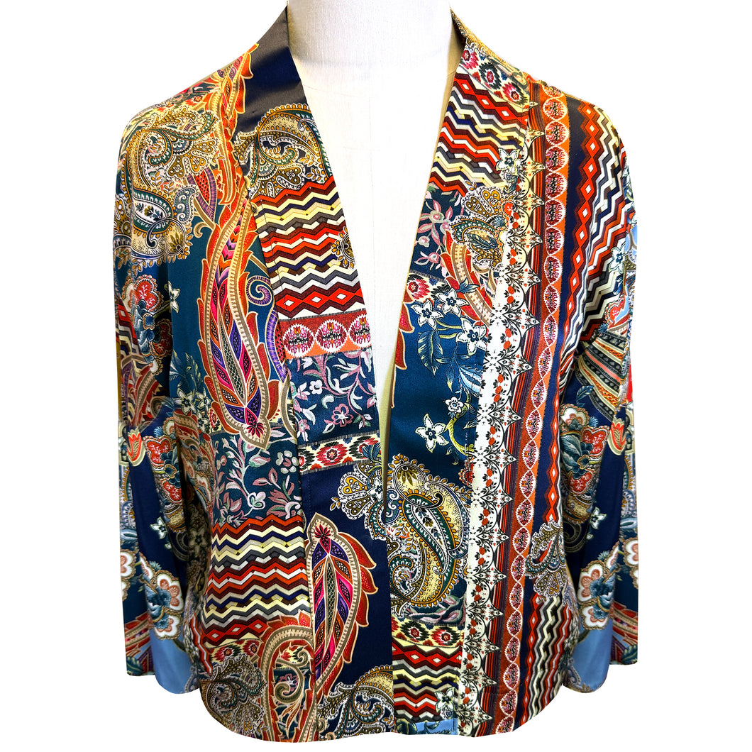 Beautiful Multicolor Print Silk Kimono Jacket