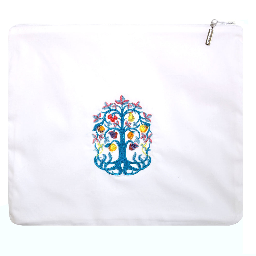 Floral Tree of Life Embroidered Tallit Bag with Rhinestone Zipper Pull