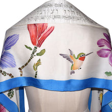 Load image into Gallery viewer, Hummingbird &amp; Magnolias Handpainted Silk Tallit Prayer Shawl
