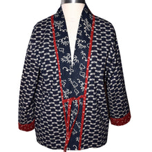 Load image into Gallery viewer, Handcrafted Indigo Print Kimono Jacket with Contrast Neckband
