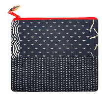 Load image into Gallery viewer, Indigo BlueZippered Padded Case with Koi Zipper Pull and Japanese Embroidery
