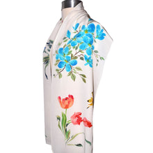 Load image into Gallery viewer, Floral Sumi-e Handpainted Silk Wrap with Butterflies
