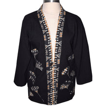 Load image into Gallery viewer, Elegant Black Kimono Jacket with Appliquéd Silk Gingko Leaves and Neckband
