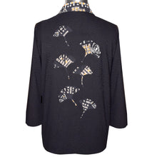 Load image into Gallery viewer, Elegant Black Kimono Jacket with Appliquéd Silk Gingko Leaves and Neckband
