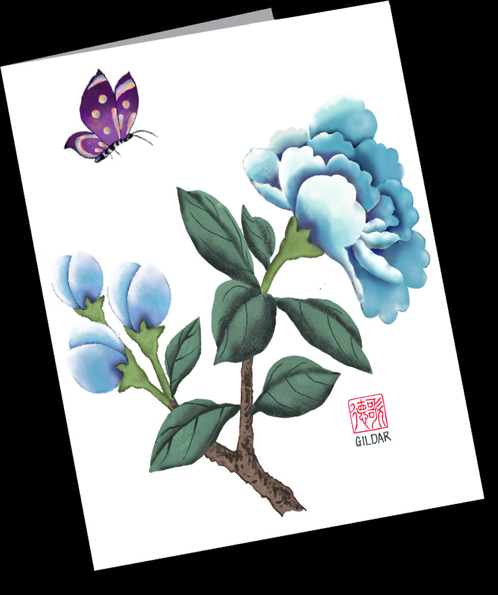 Blue Floral and Butterfly Small Notecard Pack (4.25” x 5.5”)