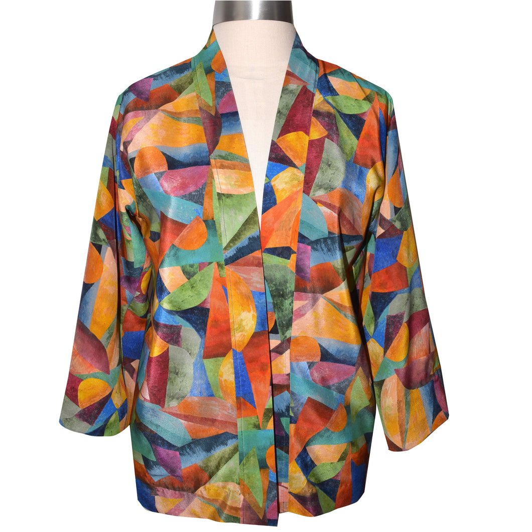 Gorgeous Geometric Print Crepe de Chine Silk Kimono Jacket