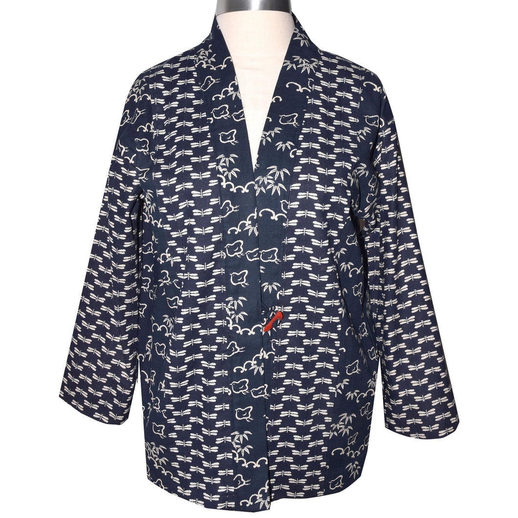 One of a Kind Indigo Patchwork Kimono Jacket with Toggle Button
