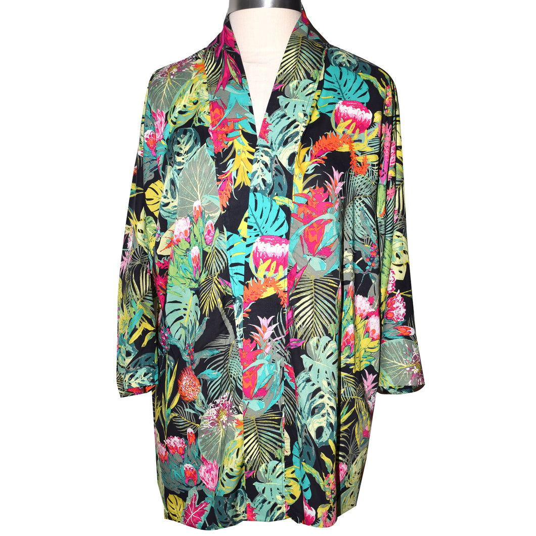Elegant Hawaiian Floral Print Silky Kimono Jacket