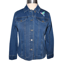 Load image into Gallery viewer, Stunning Hummingbird Floral Embroidered Blue Denim Jacket S
