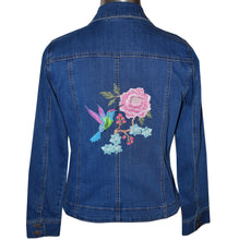 Load image into Gallery viewer, Stunning Hummingbird Floral Embroidered Blue Denim Jacket S

