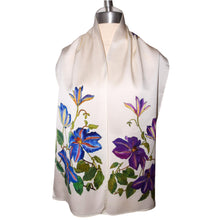 Load image into Gallery viewer, Beautifully Handpainted Clematis Floral Silk Scarf/Wrap
