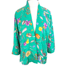 Load image into Gallery viewer, Elegant Lime Green Floral Print Silk Jacquard Kimono Jacket
