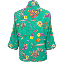 Load image into Gallery viewer, Elegant Lime Green Floral Print Silk Jacquard Kimono Jacket
