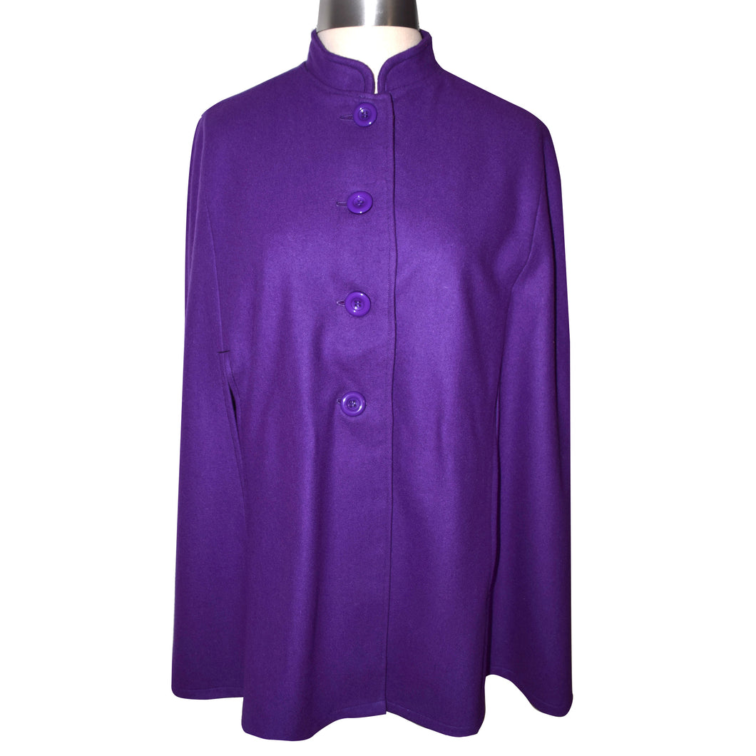 Luscious Purple Wool Blend Cape with Tie Belt