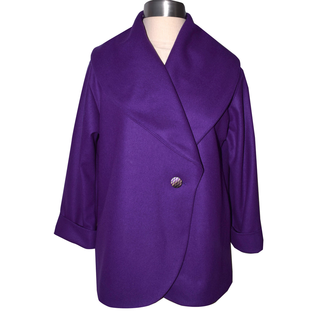 Beautiful Purple Wool Blend Roll Collar Jacket