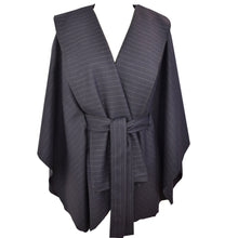 Load image into Gallery viewer, Classy Soft Cashmere Black Striped Open Cape with Tie Belt

