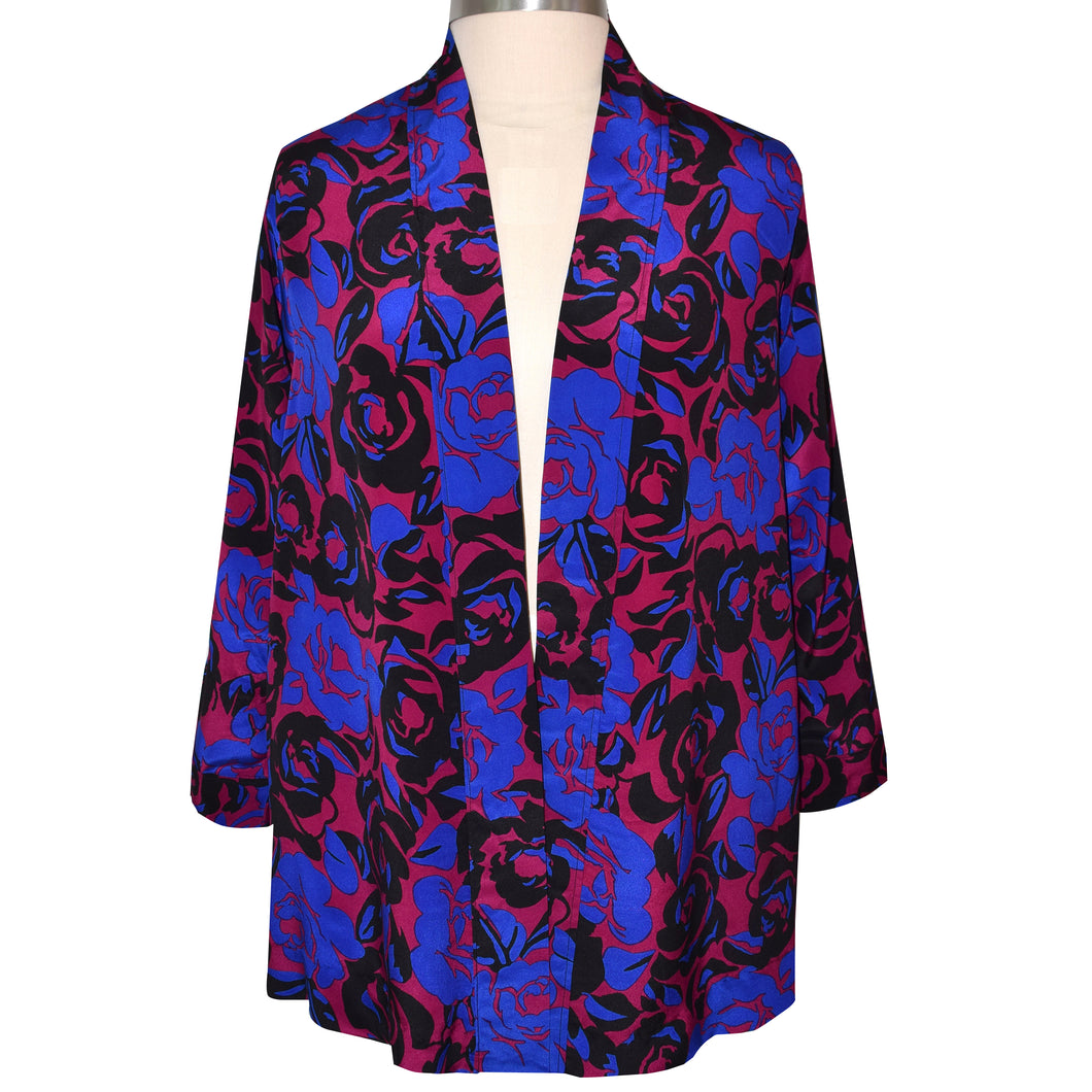 Carol Gildar Blue Print Crepe de Chine Silk Print Kimono Jacket