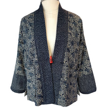 Load image into Gallery viewer, Japanese Indigo Kimono Style Jacket with Contrast Neckband
