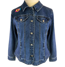 Load image into Gallery viewer, Peacock Embroidered Blue Denim Stretch Jacket LG
