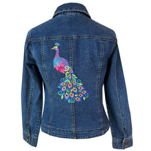 Load image into Gallery viewer, Peacock Swirl Embroidered Blue Denim Stretch Jacket M
