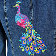 Load image into Gallery viewer, Peacock Swirl Embroidered Blue Denim Stretch Jacket M
