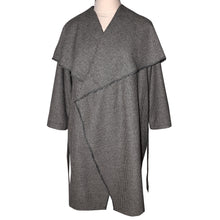 Load image into Gallery viewer, Pewter and Black Houndstooth Lightweight Italian Wool Wrap Coat
