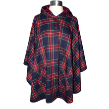 Load image into Gallery viewer, Navy Tartan Plaid Lightweight Wool Blend Hooded Cape
