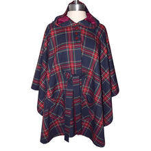 Load image into Gallery viewer, Navy Tartan Plaid Lightweight Wool Blend Hooded Cape
