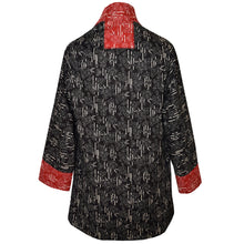 Load image into Gallery viewer, Japanese Black Print Kimono Jacket with Red Contrast Neckband
