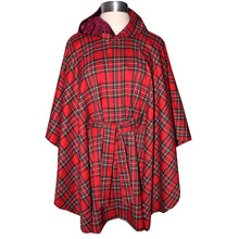 Load image into Gallery viewer, Red Tartan Plaid Lightweight Hooded Cape
