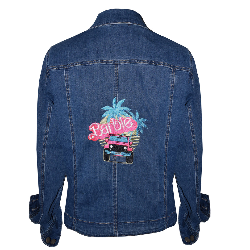 Womens Barbie Style Embroidered Denim Jeans Jacket LG