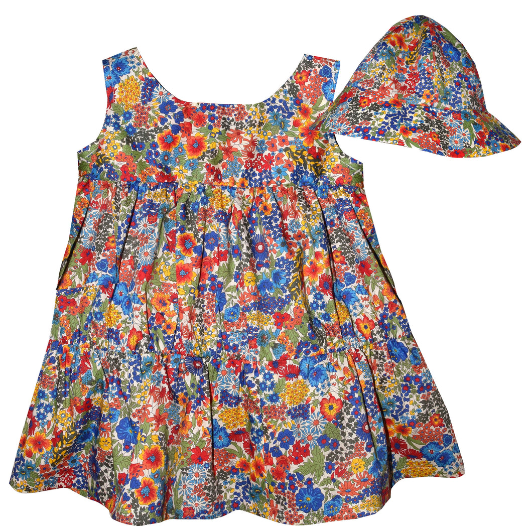 Child’s Liberty of London Multi Floral Print Sundress and Matching Hat