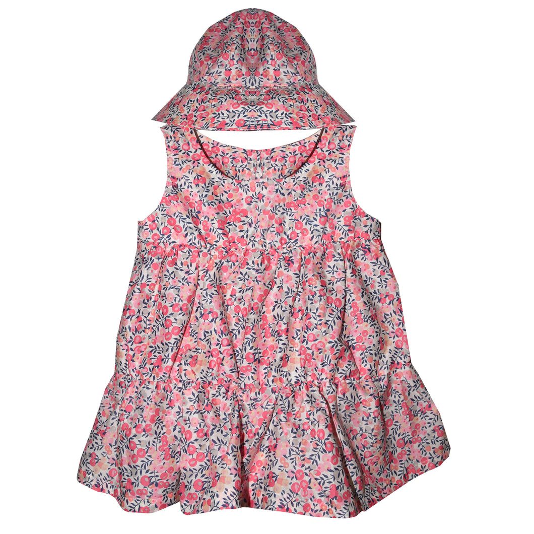 Child’s Cotton Pink Floral Print Sundress and Matching Hat
