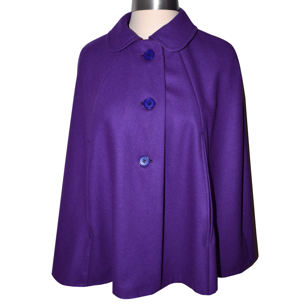 Purple Soft Wool Blend Cape with 3 buttons