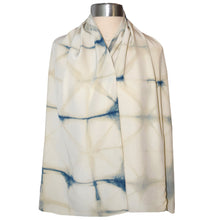 Load image into Gallery viewer, Hand Dyed Shibori Indigo and Cream Crepe Silk Wrap
