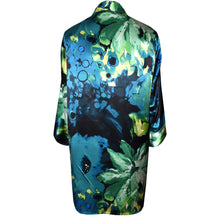 Load image into Gallery viewer, Floral Printed Charmeuse Silk Kimono Jacket in Turquoise, Lime and Yellow
