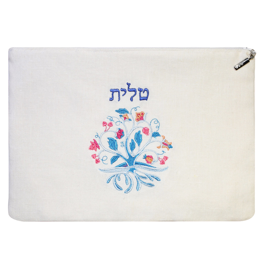 Embroidered Floral Tallit Bag with Rhinestone Zipper Tab