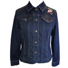 Load image into Gallery viewer, Peacock Embroidered Black Denim Jacket M
