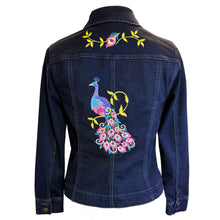 Load image into Gallery viewer, Peacock Embroidered Black Denim Jacket M
