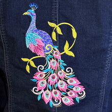 Load image into Gallery viewer, Peacock Embroidered Black Denim Jacket M
