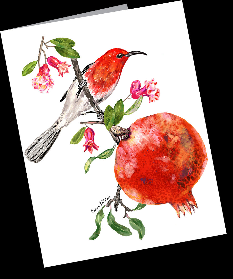 Pomegranate and Bird 10 Small Notecard Pack (4.25” x 5.5”)