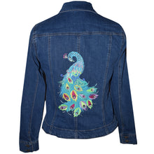 Load image into Gallery viewer, Blue Denim Jeans Jacket with Stunning Peacock Embroidery
