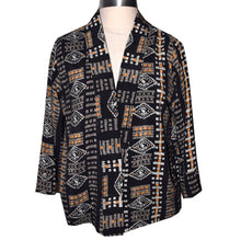 Load image into Gallery viewer, Luxurious Crepe de Chine Silk Kimono Jacket in Gold and Black Pattern
