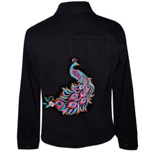 Load image into Gallery viewer, Embroidered Peacock Floral Black Denim Jacket LG
