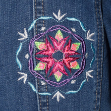 Load image into Gallery viewer, Kaleidoscope Embroidered Blue Denim Jacket LG
