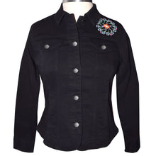 Load image into Gallery viewer, Kaleidoscope Embroidered Black Denim Jacket SM
