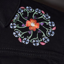 Load image into Gallery viewer, Kaleidoscope Embroidered Black Denim Jacket SM
