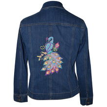 Load image into Gallery viewer, Peacock Embroidered Blue Denim Jacket M
