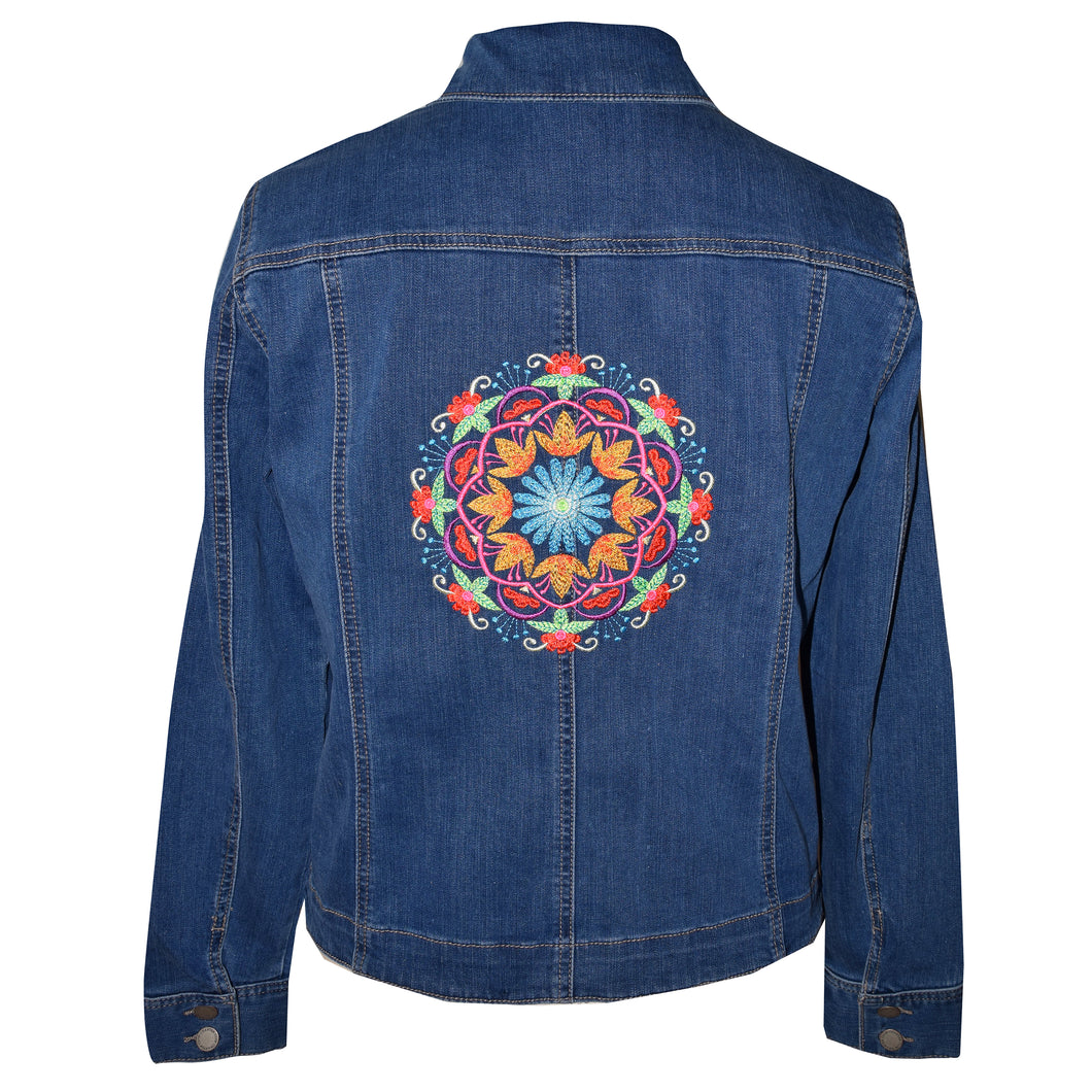 Kaleidoscope Embroidered Blue Denim Jacket LG