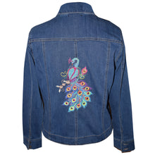 Load image into Gallery viewer, Peacock Embroidered Blue Denim Jacket LG

